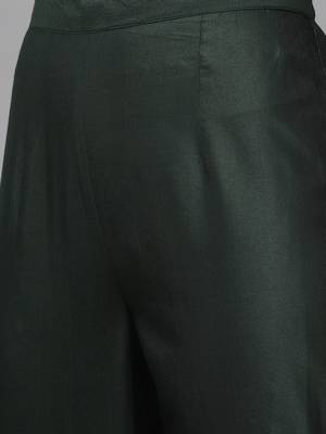 Women green ethnic motifs regular liva kurta with trousers & dupatta 4