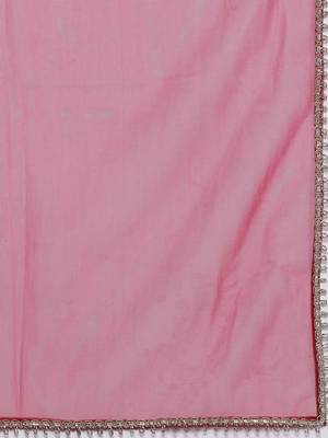 Women alina cut striped high slit thread work liva kurta with trousers & dupatta 5