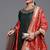 Women green thread work liva kurta with trousers & dupatta