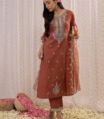 Ethnic motifs embroidered regular gotta patti kurta with trouser & dupatta
