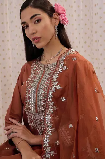Ethnic motifs embroidered regular gotta patti kurta with trouser & dupatta