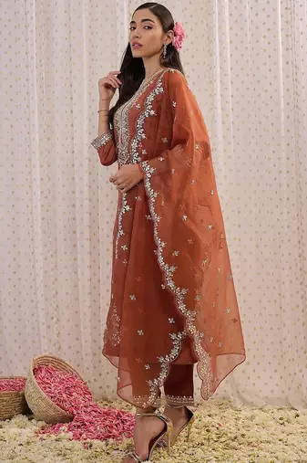 Ethnic motifs embroidered regular gotta patti kurta with trouser & dupatta