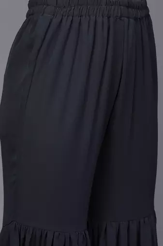Women navy blue printed pleated beads and stones kurta with sharara