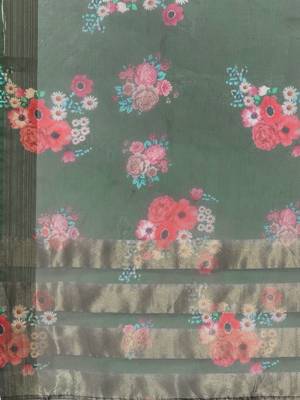 Women green yoke design embroidered liva kurta with palazzos & dupatta 5