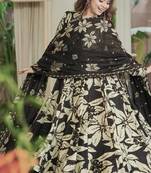 Black maslin cotton digital print anarkali suit set