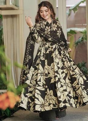 Black maslin cotton digital print anarkali suit set 2