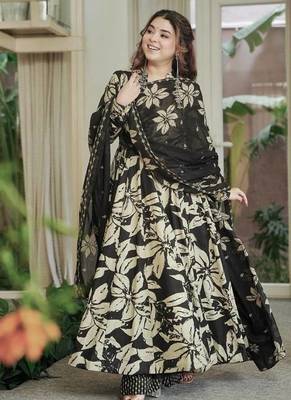 Black maslin cotton digital print anarkali suit set 3
