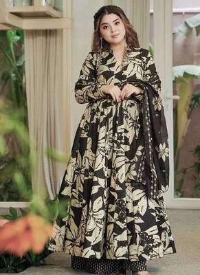 Black maslin cotton digital print anarkali suit set 4