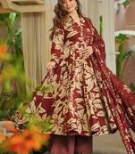 Red  maslin cotton digital print anarkali suit set
