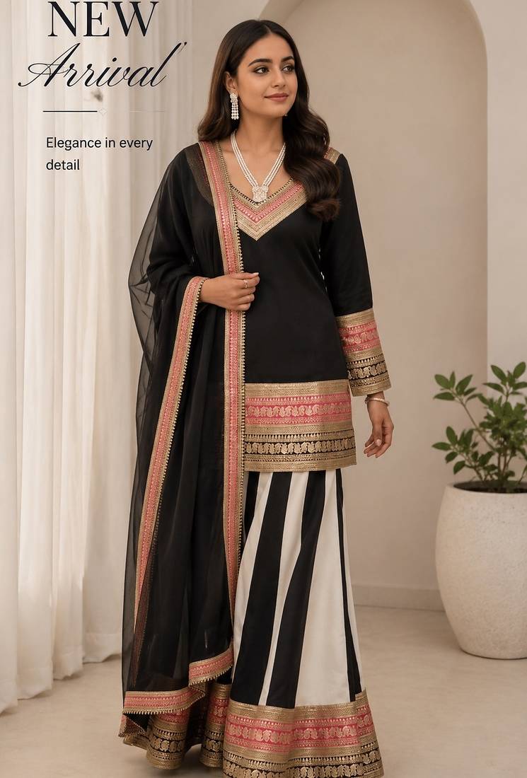 Multicolor crep silk party wear embroidery sharara palazzo suit set