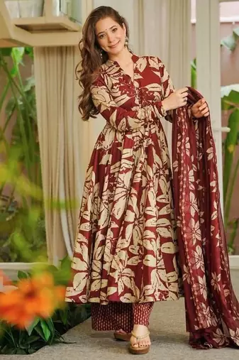 Red  maslin cotton digital print anarkali suit set