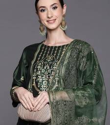 Women green ethnic motifs printed liva kurta with palazzos & with dupatta