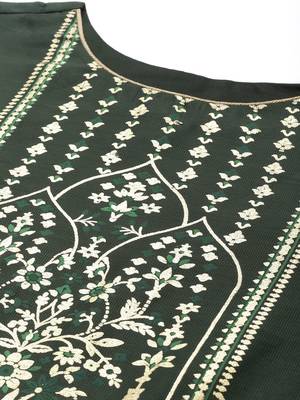 Women green ethnic motifs printed liva kurta with palazzos & with dupatta 3