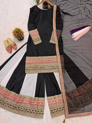 Multicolor crep silk party wear embroidery sharara palazzo suit set 3