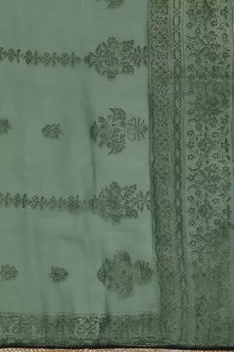Women green ethnic motifs printed liva kurta with palazzos & with dupatta