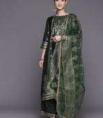 Women green ethnic motifs printed liva kurta with palazzos & with dupatta