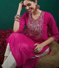 Leheriya printed thread work straight kurta