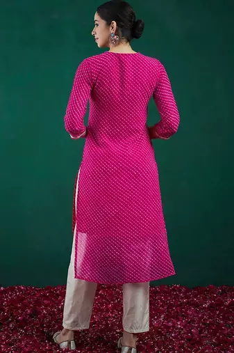 Leheriya printed thread work straight kurta