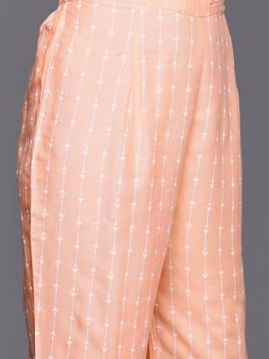 Women peach-coloured embroidered mirror work kurta with trousers & dupatta 4