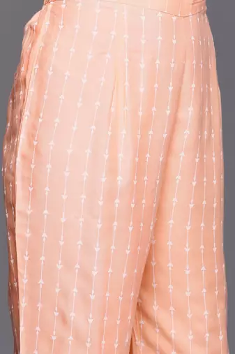 Women peach-coloured embroidered mirror work kurta with trousers & dupatta