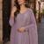 Purple heavy natural crepe semi stitched suit with embroidery & zarkhan work