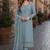 Blue heavy natural crepe semi stitched suit with embroidery & zarkhan work