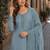 Blue heavy natural crepe semi stitched suit with embroidery & zarkhan work