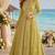Mustard chinon silk readymade anarkali shrug gown with belt & embroidery work