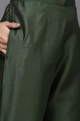 Women green sequinned liva kurta with palazzos & with dupatta