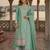Sea-green chinon readymade palazzo suit with embroidery sequence work