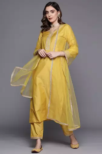 Ethnic motifs embroidered sequinned kurta with trousers & with dupatta