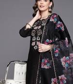 Floral embroidered thread work liva kurta with trousers & with dupatta