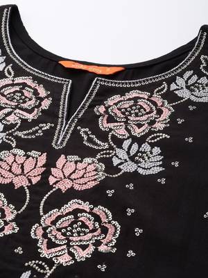 Floral embroidered thread work liva kurta with trousers & with dupatta 3