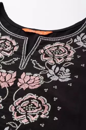 Floral embroidered thread work liva kurta with trousers & with dupatta