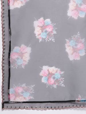Floral embroidered thread work liva kurta with trousers & with dupatta 5