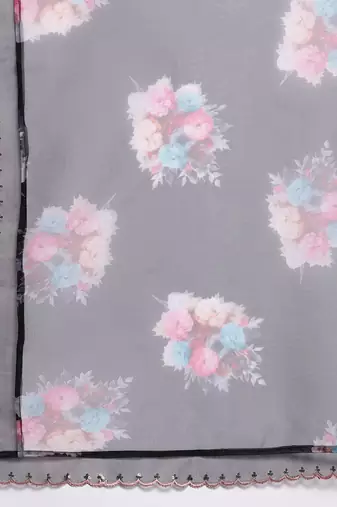 Floral embroidered thread work liva kurta with trousers & with dupatta