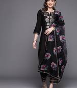 Floral embroidered thread work liva kurta with trousers & with dupatta