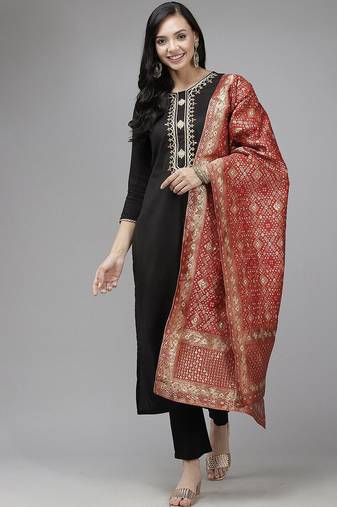 Embroidered sequinned kurta with trousers & dupatta