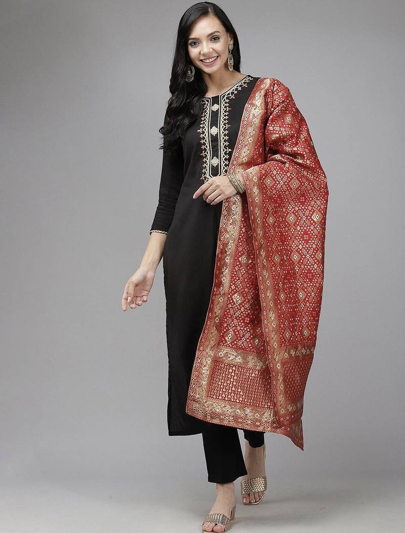 Embroidered sequinned kurta with trousers & dupatta