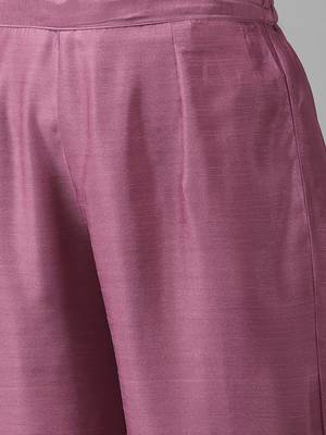 Pink & off white ethnic mottifs yoke design kurta with palazzos & dupatta 3