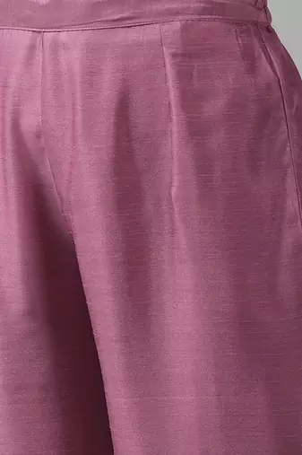 Pink & off white ethnic mottifs yoke design kurta with palazzos & dupatta