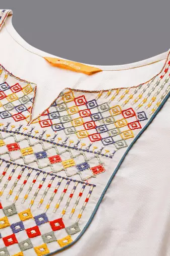 Women embroidered thread work cotton kurta with palazzos & dupatta