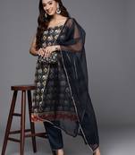 Women blue ethnic motifs printed kurta with trousers & with dupatta