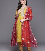 Women ethnic motifs embroidered gotta patti kurta with trousers & dupatta