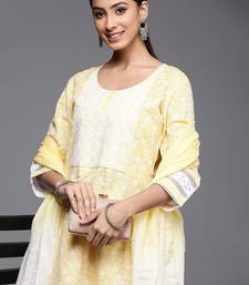 Women yellow embroidered thread work kurta with trousers & dupatta