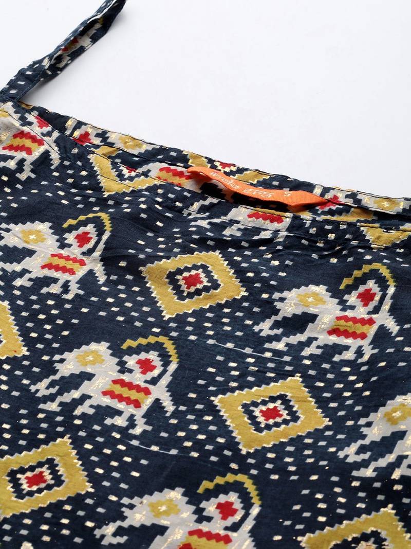 Women blue ethnic motifs printed kurta with trousers & with dupatta