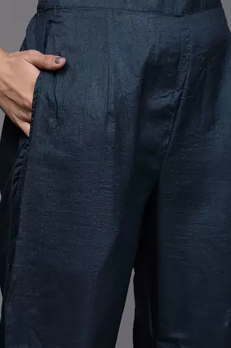 Women blue ethnic motifs printed kurta with trousers & with dupatta