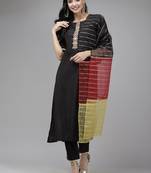 Women round neck embroidered liva kurta & trousers with dupatta