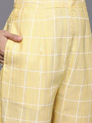 Women yellow embroidered thread work kurta with trousers & dupatta 4