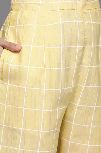 Women yellow embroidered thread work kurta with trousers & dupatta